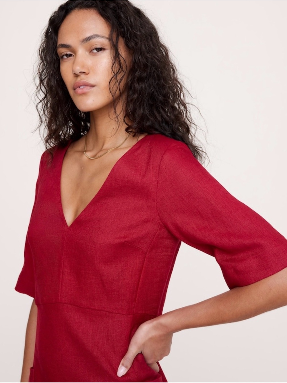 NWT Banana Republic Pocket Mini Linen Red Star Dress Sz Medium (#899185) - Picture 3 of 7